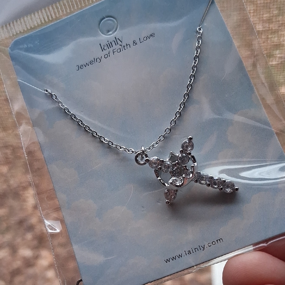 Lainly Silver Cross With Crown Pendant Necklace